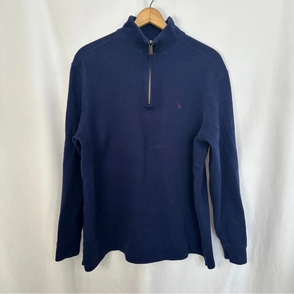 Polo Ralph Lauren Sweater‎ Mens XL Quarter Zip Pullover Blue Cotton Pony